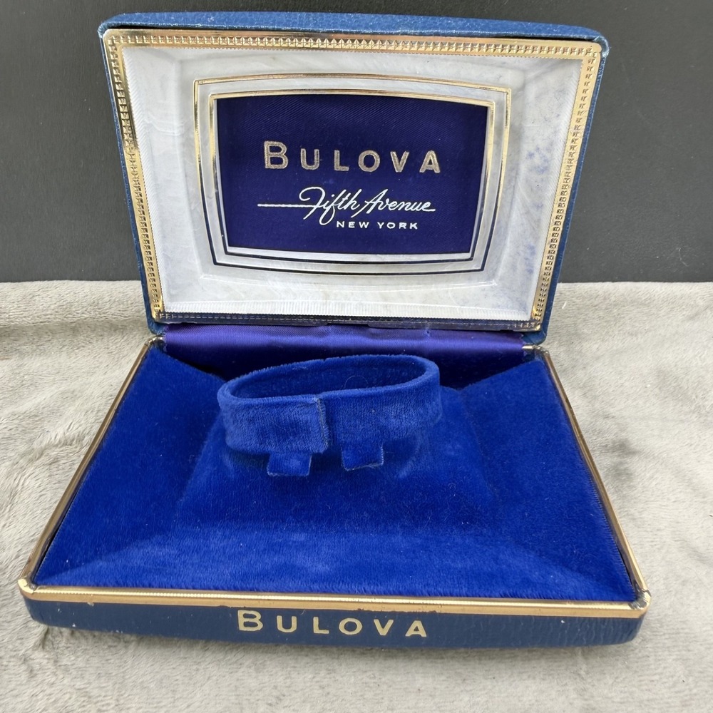 Vintage Bulova‎ Watch Display Box Blue Fifth Avenue